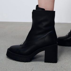 Zara Zippered Leather Heel Boots